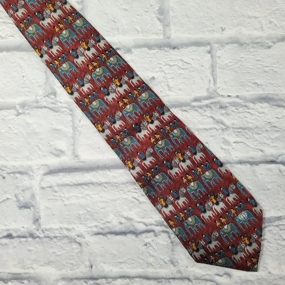 Dunhill Silk Primitive Horse & Elephant Print Tie